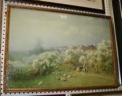 Frederick Mercer, Figures in a Field near Sheep, watercolour