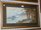 Edwin Earp, Continental Lake View, watercolour and gouache
