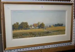A.W. Weedon, Figures returning from Church within a Landscape, watercolour and gouache