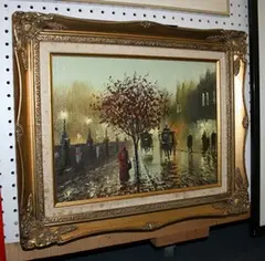 John Bampfield, View of a Rainy Street, oil on canvas