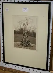 Peter Johnson, Peter Pan, Kensington Gardens, monochrome etching