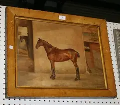 A. Debenham, Study of a Bay Horse in a Stable Interior, oil on canvas laid on board