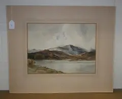 John Cochran, View of Mountains across a Lake, watercolour