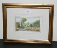 R.B. Higgins, Angler on the Bank of a River, watercolour