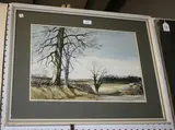 David Green, Winter Trees nr Riseley, watercolour and ink
