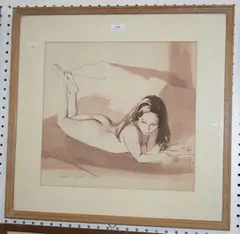 Lawrence Klonaris, Portrait of a Reclining Female Nude, 1968, watercolour and ink