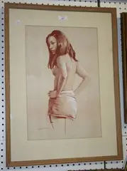 Lawrence Klonaris, Portrait of a Semi-clad Female, sanguine heightened with gouache