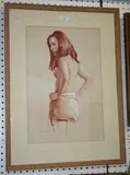 Lawrence Klonaris, Portrait of a Semi-clad Female, sanguine heightened with gouache