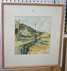 Ann Faulkner, View of a Quayside, watercolour and ink