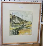 Ann Faulkner, View of a Quayside, watercolour and ink