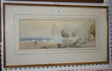William H. Pike, Coastal View with Figures near Rocks, watercolour