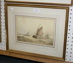 F.J. Aldridge, Sailing Vessels on Choppy Waters, watercolour