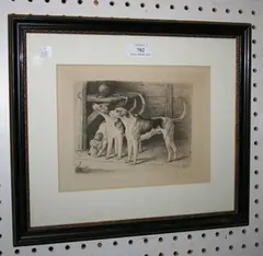 Frank Paton, Study of Three Hounds, monochrome etching