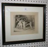 Frank Paton, Study of Three Hounds, monochrome etching