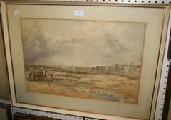 Coastal View with Kelp Gatherers by James Price, mid/late 19th Century watercolour, sold Nov 2012