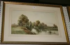 Fred Pearson, View of Swans on a River, watercolour