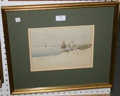 William Samuel Parkyn, View of Sailing Vessels from Sand Dunes, watercolour