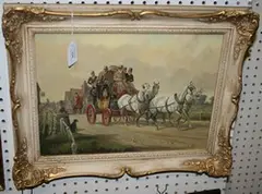 Joseph Pinner-Jackson, View of a Stagecoach leaving Town, oil on board