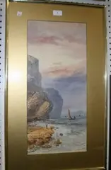 Coastal View with Sailing Boats near a Rocky Headland by W.H. Earp, watercolour, sold Oct 2012