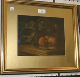 A. Klausner, Still Life Study of a Plate and Basket of Fruit, oil on board