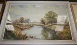 E. Johns, Landscape with River and Boatmen, watercolour