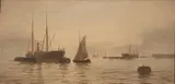 E. Fletcher, Harbour Scene, oil on canvas