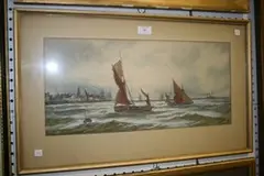 T. Mortimer, Coastal View with Sailing Vessels approaching a Harbour, watercolour and gouache
