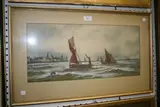 T. Mortimer, Coastal View with Sailing Vessels approaching a Harbour, watercolour and gouache