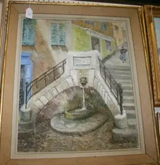 Phyl Nunn, Villefranche, the Fountain, oil on canvas