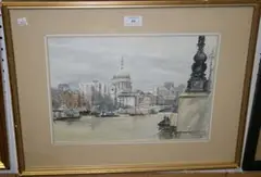 Ley Kenyon, St Pauls from South Bank, watercolour