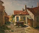 Mario Pinetti, Domino, Ile d'Héron' (View of a Farmstead with Well and Outbuildings), oil on canvas