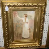 Alfred Montague Rivers, Study of a Young Woman picking Blossom, watercolour