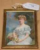 E. Strellett, Miniature Three-quarter Length Portrait of a Lady wearing a Blue Silk and White Lace Dress, watercolour on ivory