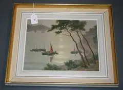 Mary Coulon Serra, Continental Coastal View with Sailing Boats in a Harbour, oil on panel