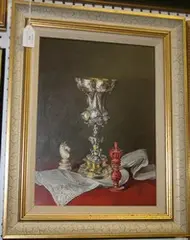 Peter F. Fuller, Still Life Study of a Silver Chalice beside Chess Pieces, oil on canvas