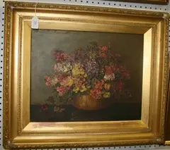 Fanny Farrer, Still Life Study of Wallflowers in a Copper Dish, oil on canvas
