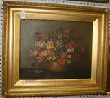Fanny Farrer, Still Life Study of Wallflowers in a Copper Dish, oil on canvas