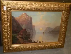 Carl Bertold, View of a Fjord at Sunset, oil on canvas