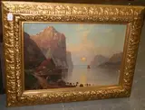 Carl Bertold, View of a Fjord at Sunset, oil on canvas