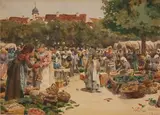 William Wiehe Collins, Erfurt' (View of a Continental Market), 1900, watercolour