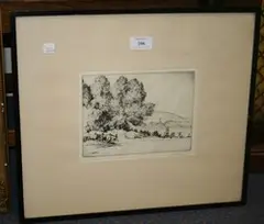 Sidney Mackenzie Litten, Bury, Sussex, monochrome etching