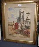 Philippe Pavy, Algerian Traders outside Buildings, watercolour