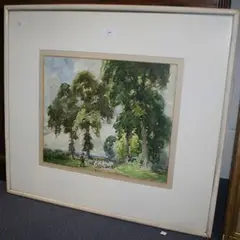 Gertrude Crompton, View of a Shepherd and Flock on a Path, watercolour