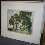 Gertrude Crompton, View of a Shepherd and Flock on a Path, watercolour