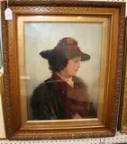 Alice I. Grey, Half Length Portrait of a Youth wearing a Hat, oil on canvas