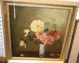 Mabel B. Messerson, Still Life Study of Roses in a Vase, oil on panel