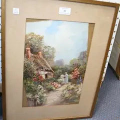 Eva Maryon, Woman in a Cottage Garden, oil on board