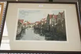 Henri Cassiers, View of a Continental Canal, colour etching