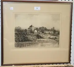 Albany E. Howarth, Old Shoreham Bridge, monochrome etching
