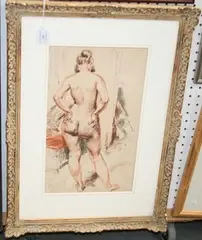 James A. Grant, Standing Female Nude viewed from behind, sanguine, pencil and ink